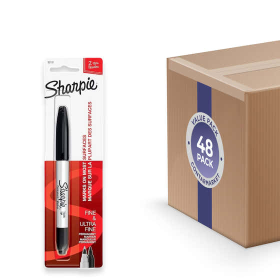 Sharpie - Fine/Ultra Fine Twin-Tip Permanent Marker Carded, Black - 48 Pack | Sharpie - sharpie