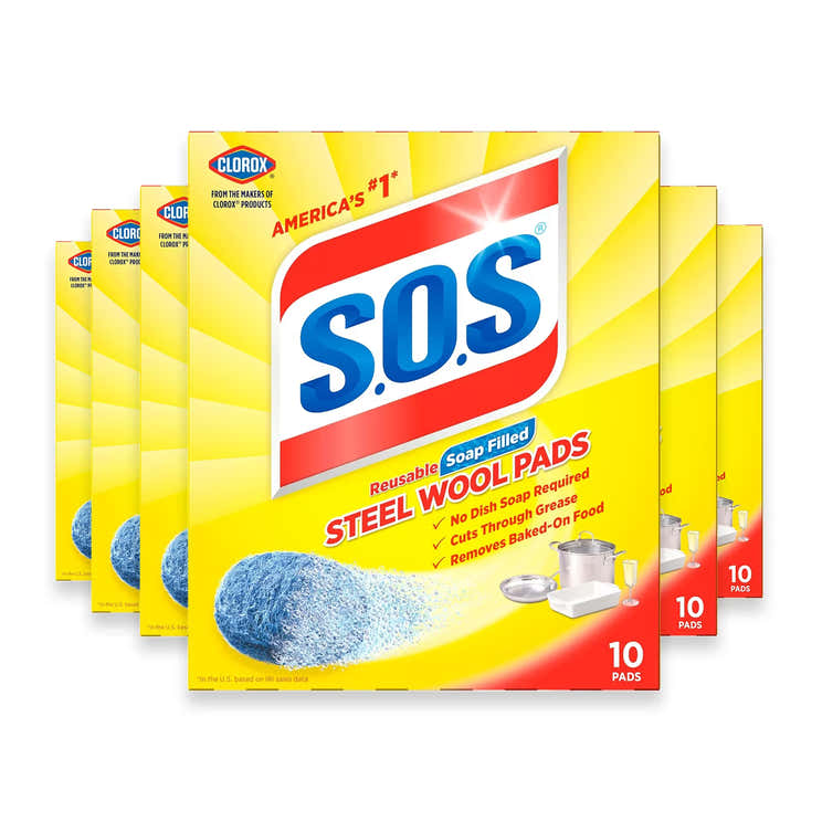 S.O.S Regular Steel Wool Soap Pads, 10 Count - 6 Pack | Clorox - Pre Order