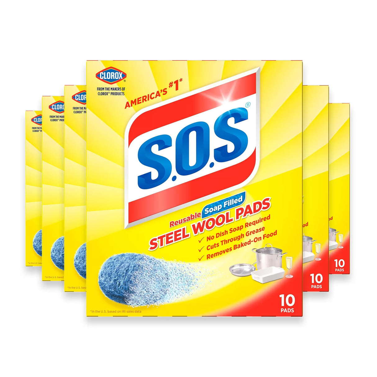 S.O.S Regular Steel Wool Soap Pads, 10 Count - 6 Pack