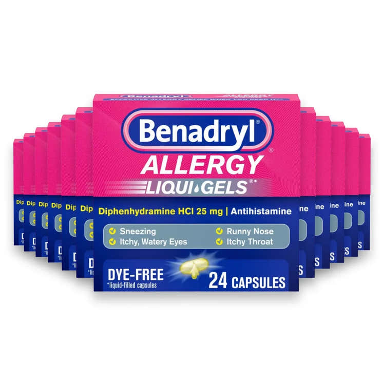 Benadryl - Liquid Gels for Allergy Relief, No Dyes - 24 Ct Each - 24 Pack | J&amp;J-PFIZER - Cold Tabs