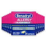 Benadryl - Liquid Gels for Allergy Relief, No Dyes - 24 Ct Each - 24 Pack