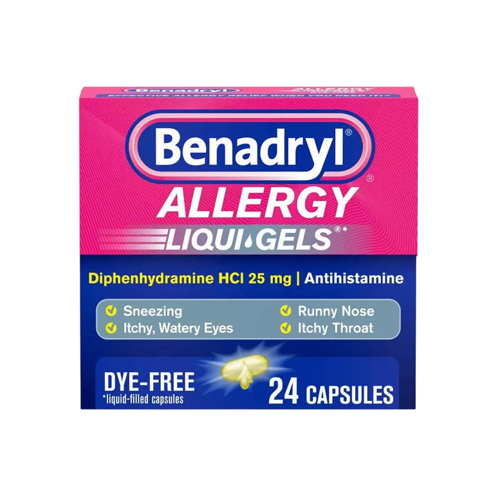 Benadryl - Liquid Gels for Allergy Relief, No Dyes - 24 Ct Each - 24 Pack