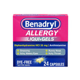 Benadryl - Liquid Gels for Allergy Relief, No Dyes - 24 Ct Each - 24 Pack