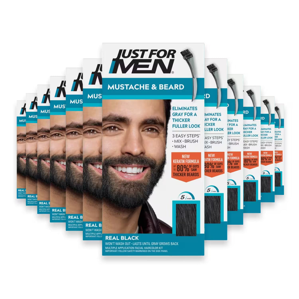 Just For Men Mustache & Beard Color Gel, Real Black  – 1 Ct – 12 Pack