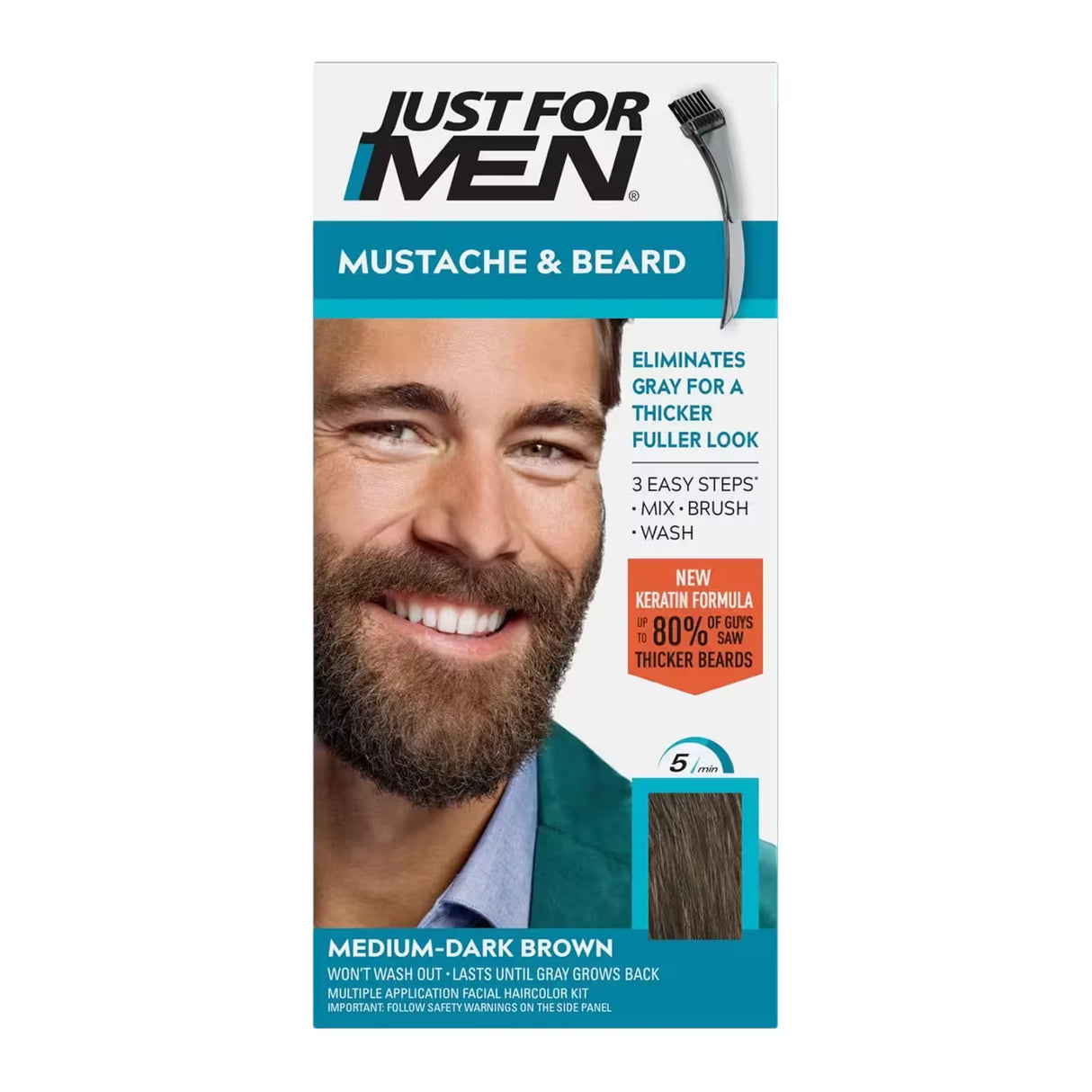 Just For Men Mustache & Beard Color Gel, Medium-Dark Brown  – 1 Ct – 12 Pack