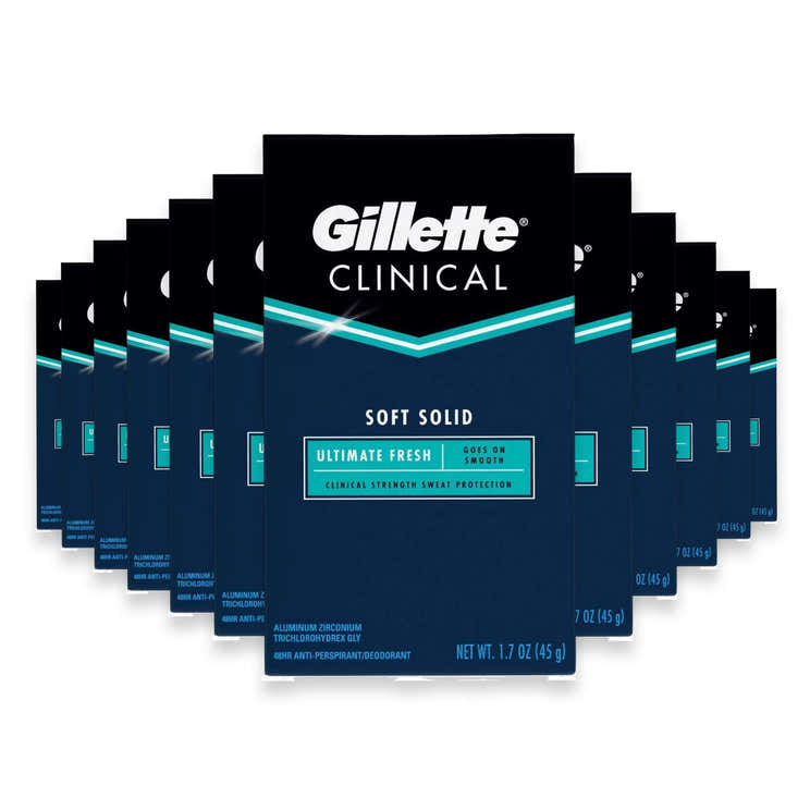 Gillette Clinical Antiperspirant Deodorant, Ultimate Fresh, Advanced Solid, 1.7 oz - 12 Pack | Gillette - Pre Order