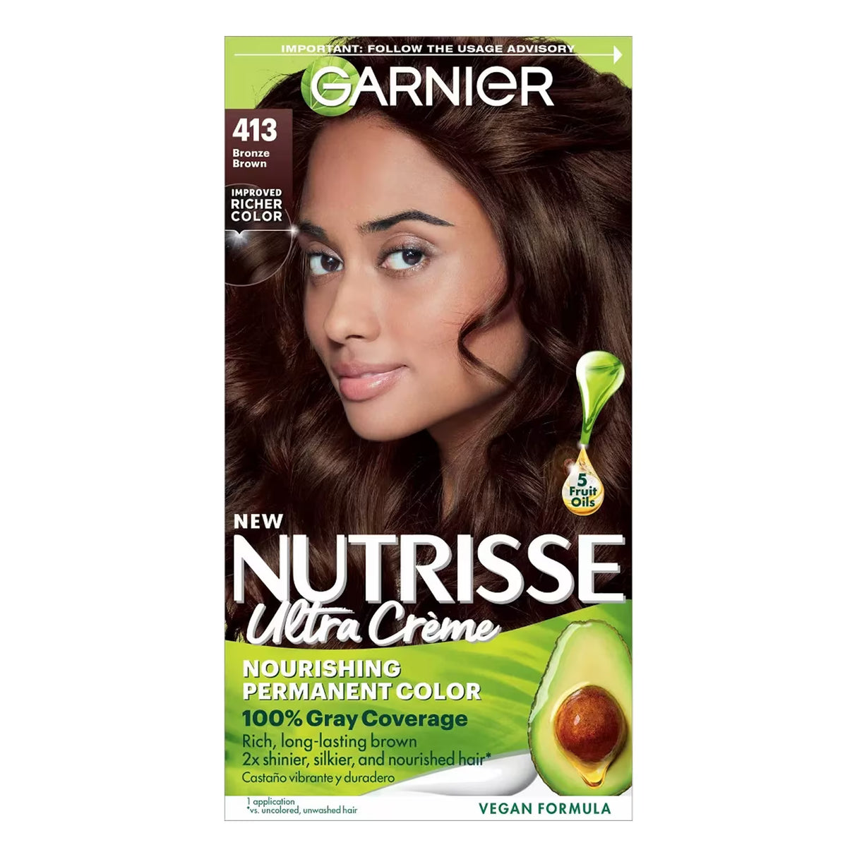 Garnier Nutrisse Ultra Crème Permanent Hair Color Kit, #413 Bronze Brown - 12 Pack