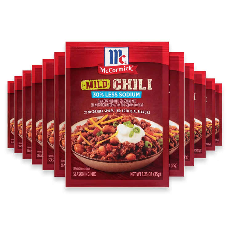 McCormick Seasoning Mix Chili, Less Sodium – 1.25 oz – 12 Pack | McCormick - Pre Order