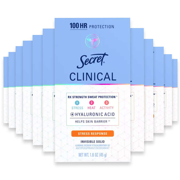Secret Clinical Strength Antiperspirant and Deodorant, Stress Response, Invisible Solid - 1.6 oz - 12 Pack | Secret - Pre ...