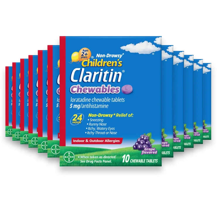 Claritin - Grape Chewable Children's Allergy Relief - 10 Ct Each - 36 Pack | Bayer - Cold Tabs