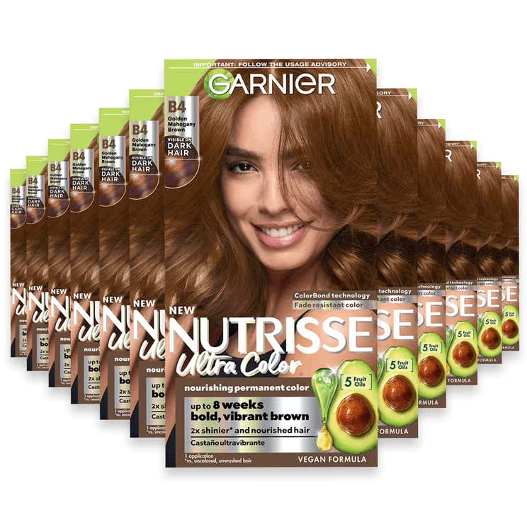 Garnier Nutrisse Ultra Color Permanent Hair Color Kit, B4 Golden Mahogany Brown - 12 Pack | Garnier - Pre Order