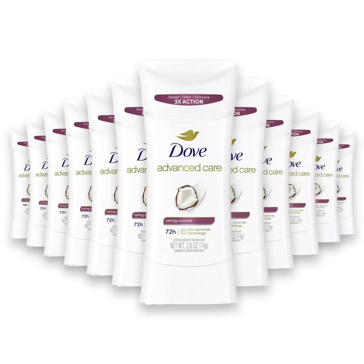 Dove Advanced Care Antiperspirant Deodorant Stick Caring Coconut - 2.6 Oz - 12 Pack