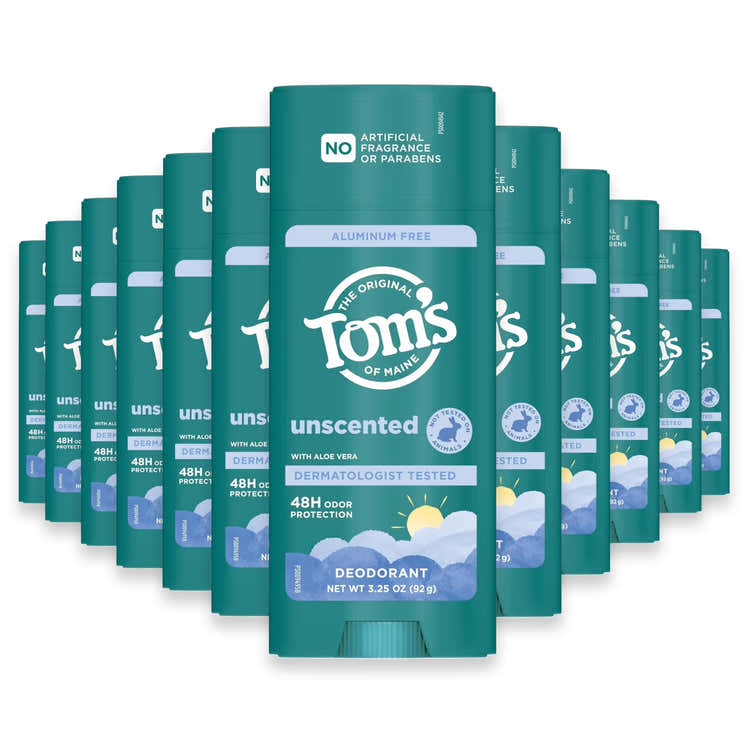 Tom’s of Maine Unscented Aluminum-Free Deodorant Stick - 3.25 oz - 12 Pack | Tom's - Pre Order