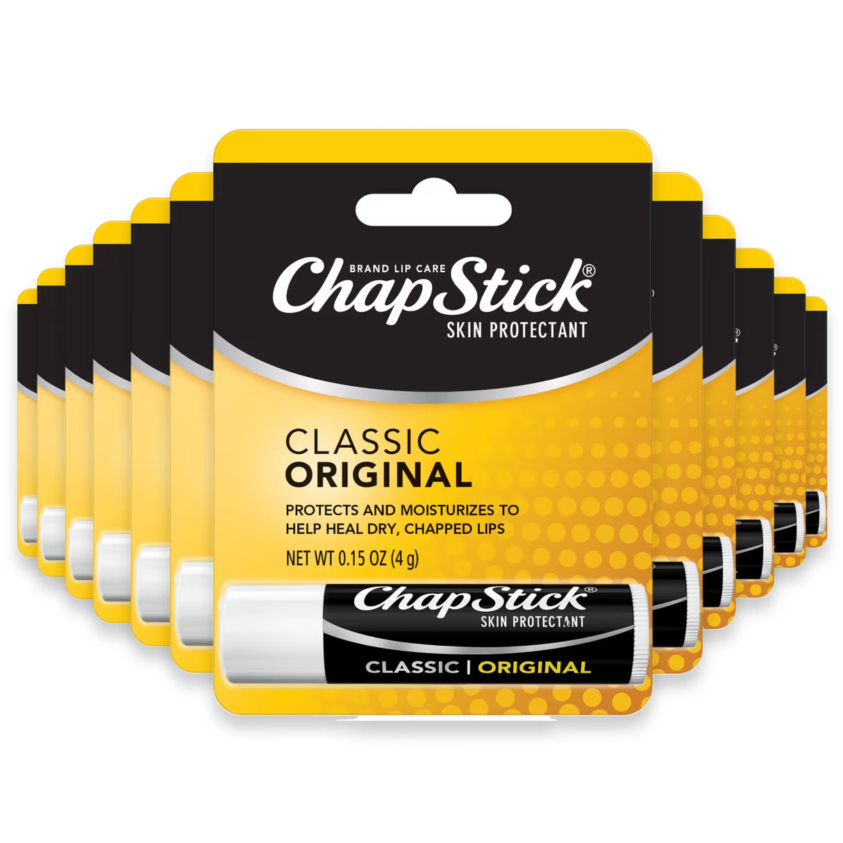 ChapStick - Classic, Regular Flavor, Skin Protectant Lip Balm Tube - 0.15 Oz - 12 Pack