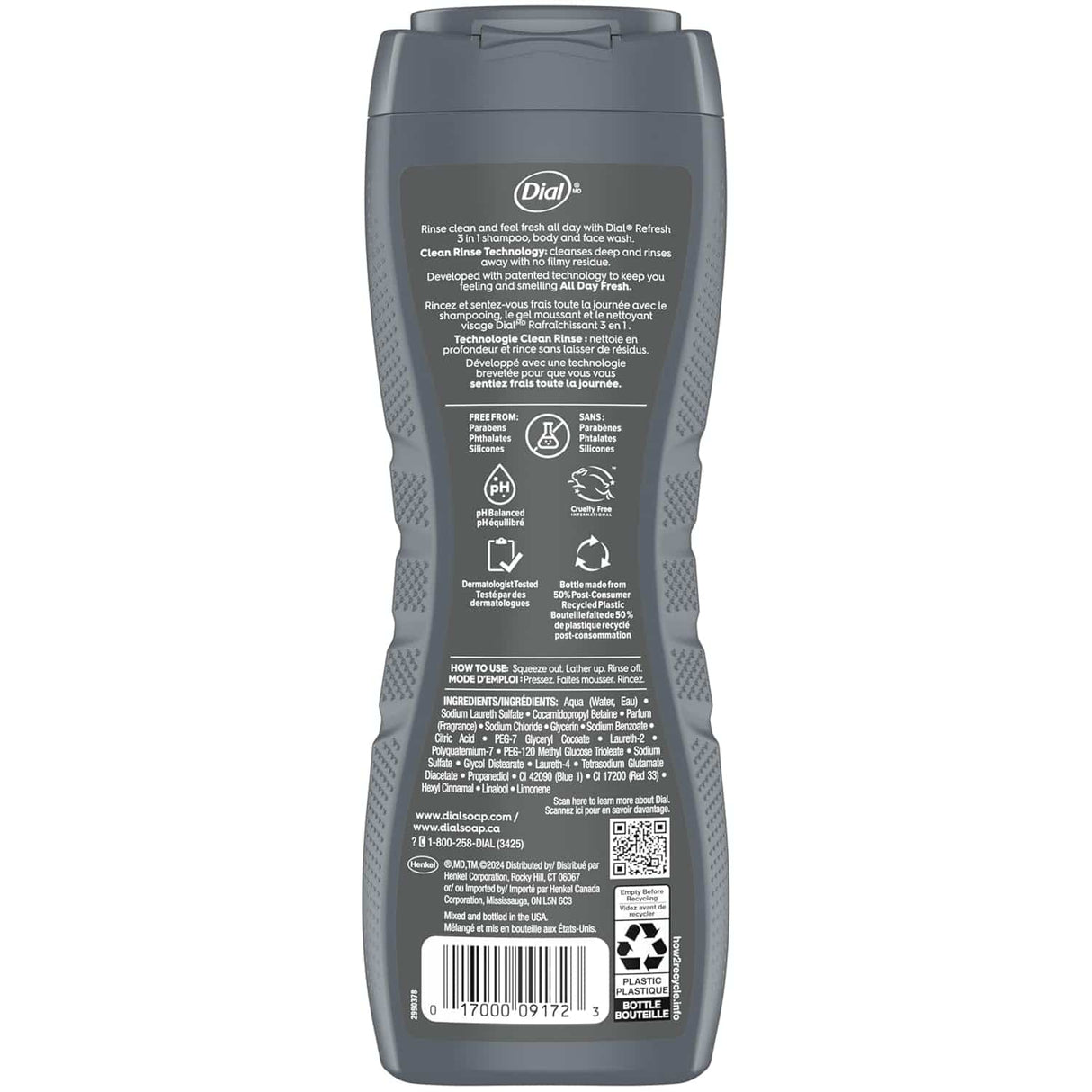 Dial Men 3-in-1 Body Wash Hydrating Fresh – 16 oz – 6 Pack