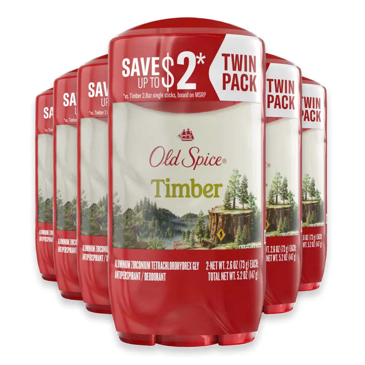 Old Spice Antiperspirant and Deodorant, Timber and Sandalwood, 2.6 oz Twin Pack - 6 Pack | Old Spice - Pre Order