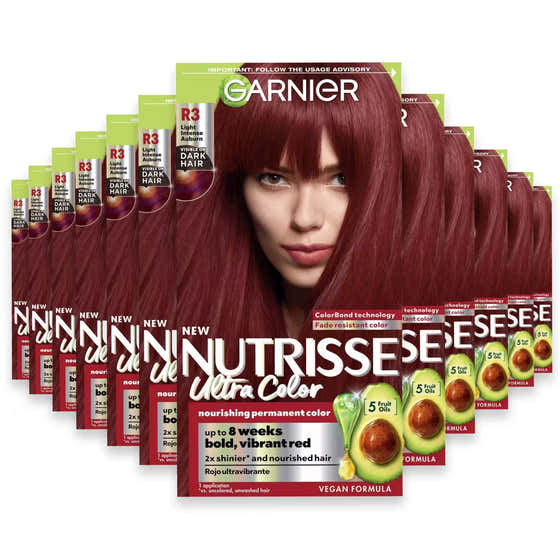Garnier Nutrisse Ultra Color Permanent Hair Color Kit, #R3 Light Intense Auburn - 12 Pack | Garnier - Nutrisse