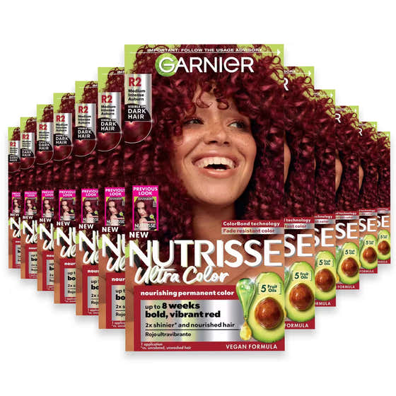 Garnier Nutrisse Ultra Color Permanent Hair Color Kit, #R2 Medium Intense Auburn - 12 Pack | Garnier - Nutrisse