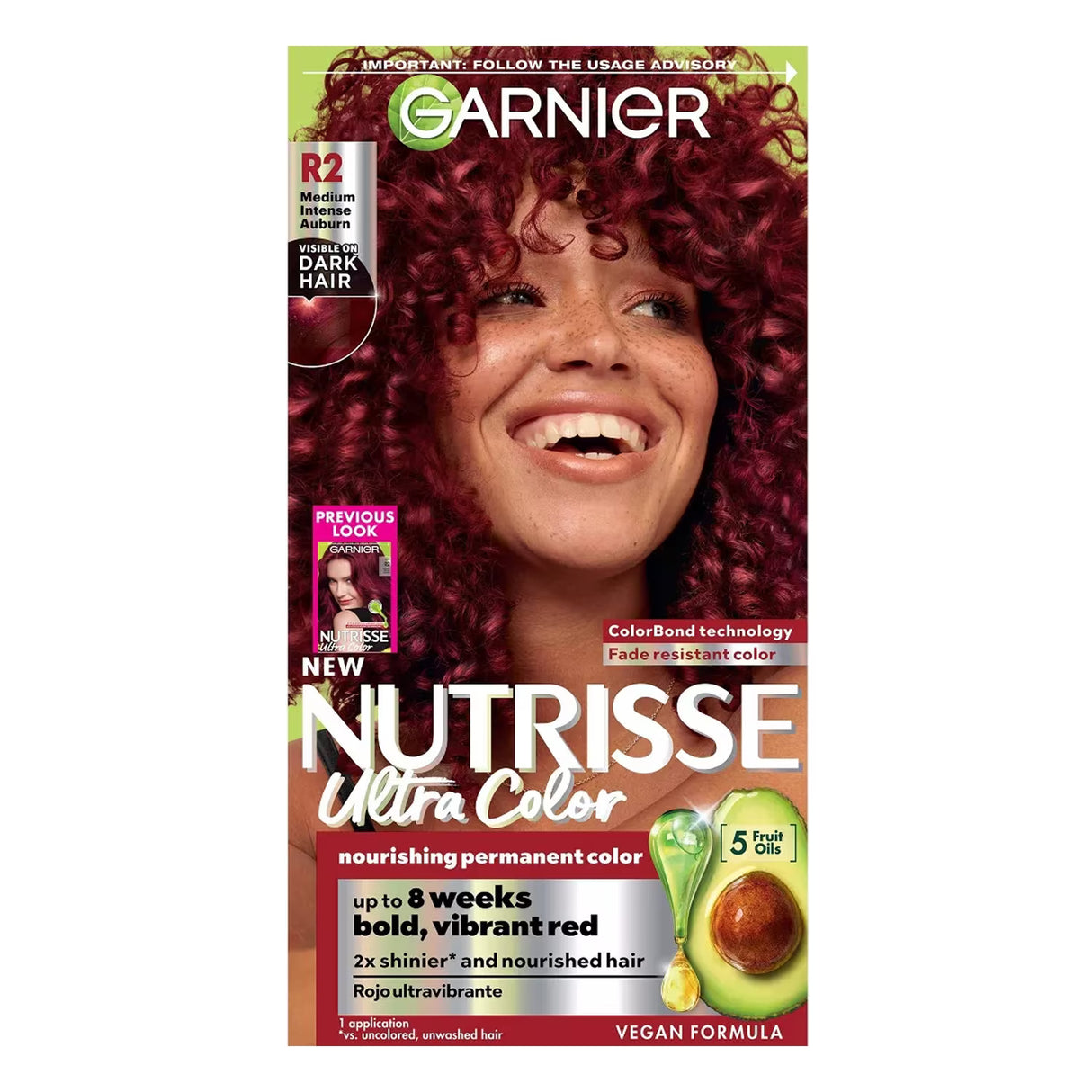 Garnier Nutrisse Ultra Color Permanent Hair Color Kit, #R2 Medium Intense Auburn - 12 Pack