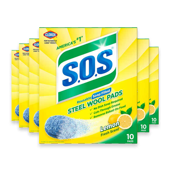S.O.S Regular Lemon Steel Wool Soap Pads, 10 Count - 6 Pack | Clorox - Cleaning Supplies