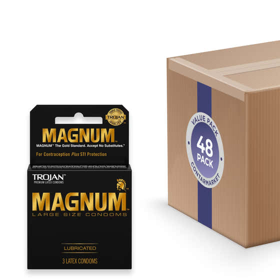 Trojan Magnum Lubricated Condoms, Large - 3 Ct - 48 Pack | TROJAN - First Aid