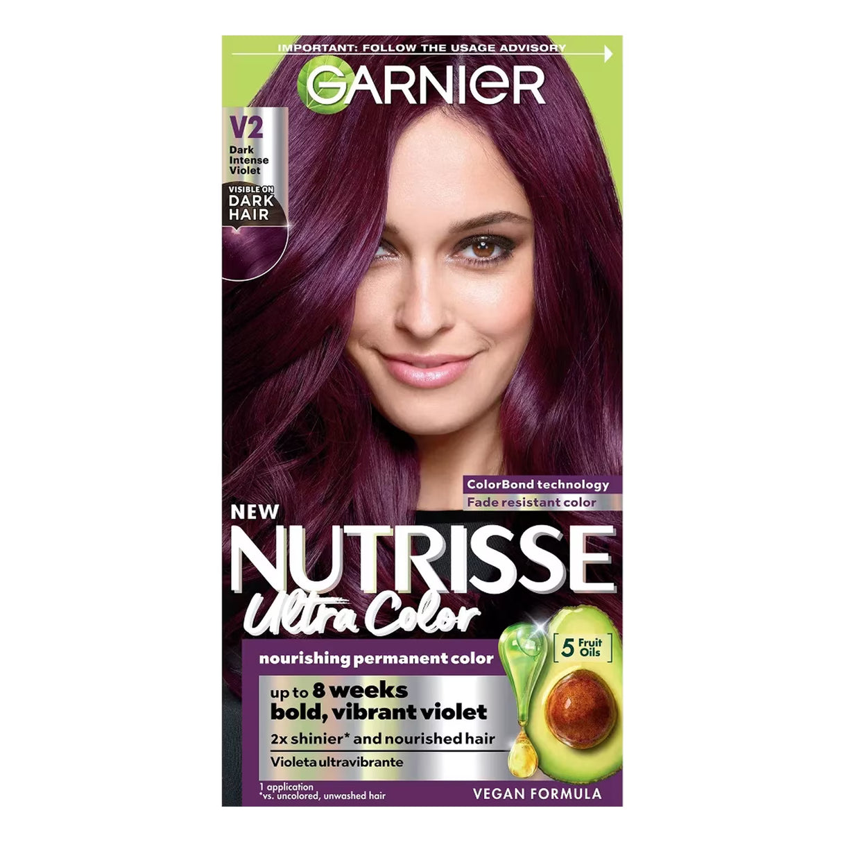 Garnier Nutrisse Ultra Color Permanent Hair Color Kit, #V2 Dark Intense Violet - 12 Pack