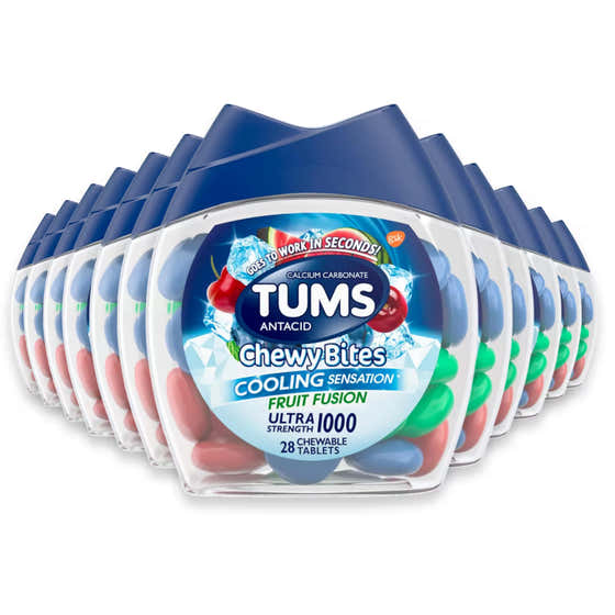 TUMS Chewy Bites Cooling Sensation Ultra Strength Antacid Tablets Fruit Fusion, 28 Ct - 24 Pack | Tums - Tums