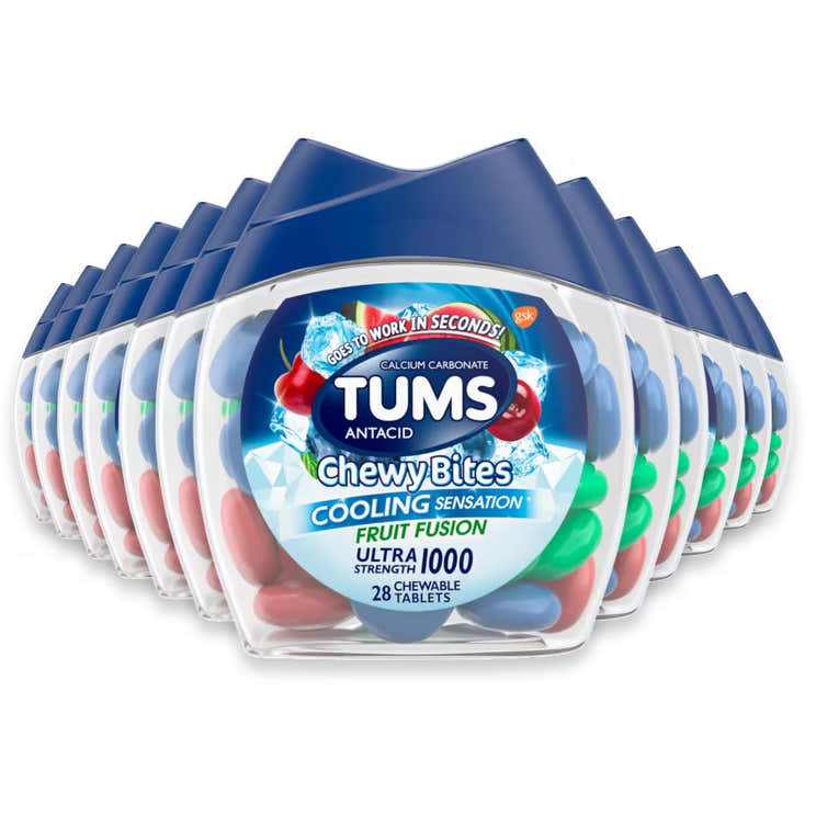 TUMS Chewy Bites Cooling Sensation Ultra Strength Antacid Tablets Fruit Fusion, 28 Ct - 24 Pack | Tums - Pre Order