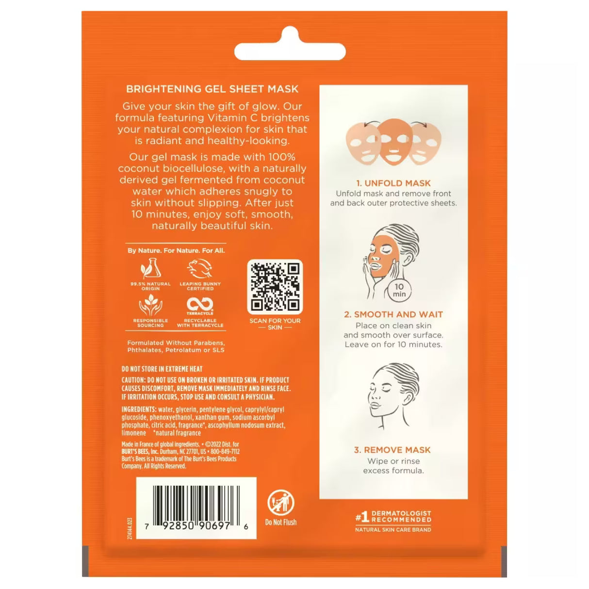 Burt's Bees Brightening Biocellulose Gel Face Mask – Single Use – 48 Pack