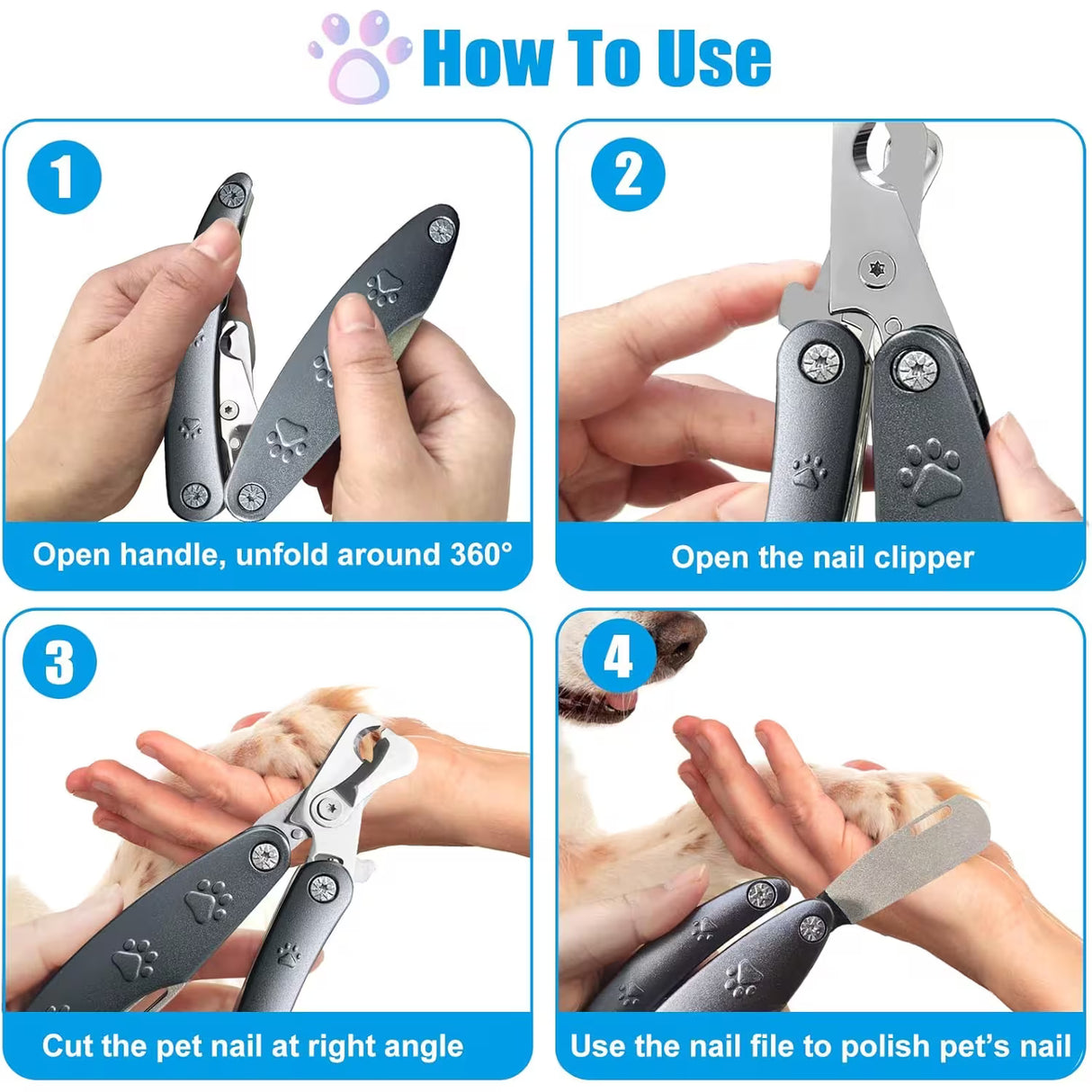 3-in-1 Pet Nail Clippers with Safety Guard