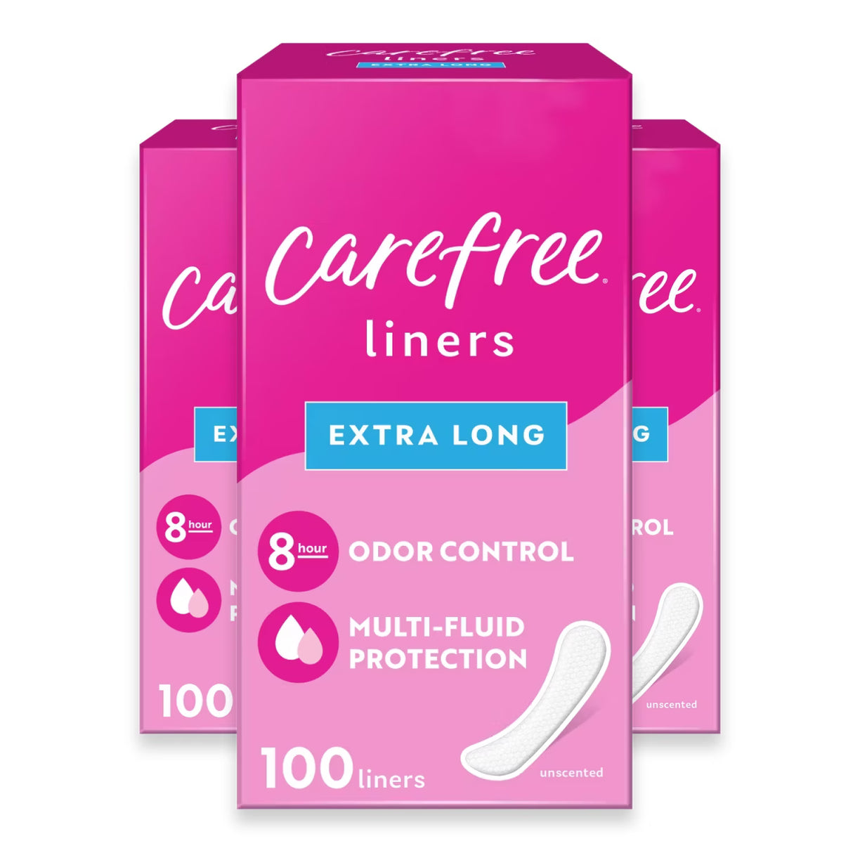 Carefree Acti-Fresh Extra Long Panty Liners - 100 Ct - 3 Pack