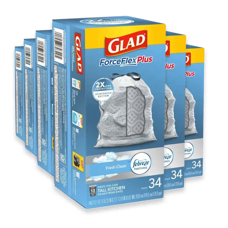 Glad Force-Flex DrawStrawing 13 Gallon – 34 Bags – 6 Pack | Glad - Pre Order