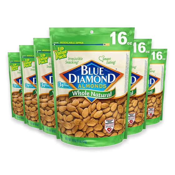 Blue Diamond Whole Natural Almonds - 16 oz - 6 Pack | Blue Diamond - Grocery Pack