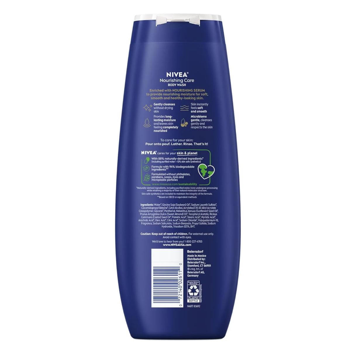 NIVEA Nourishing Care Body Wash, 20 oz - 12 Pack