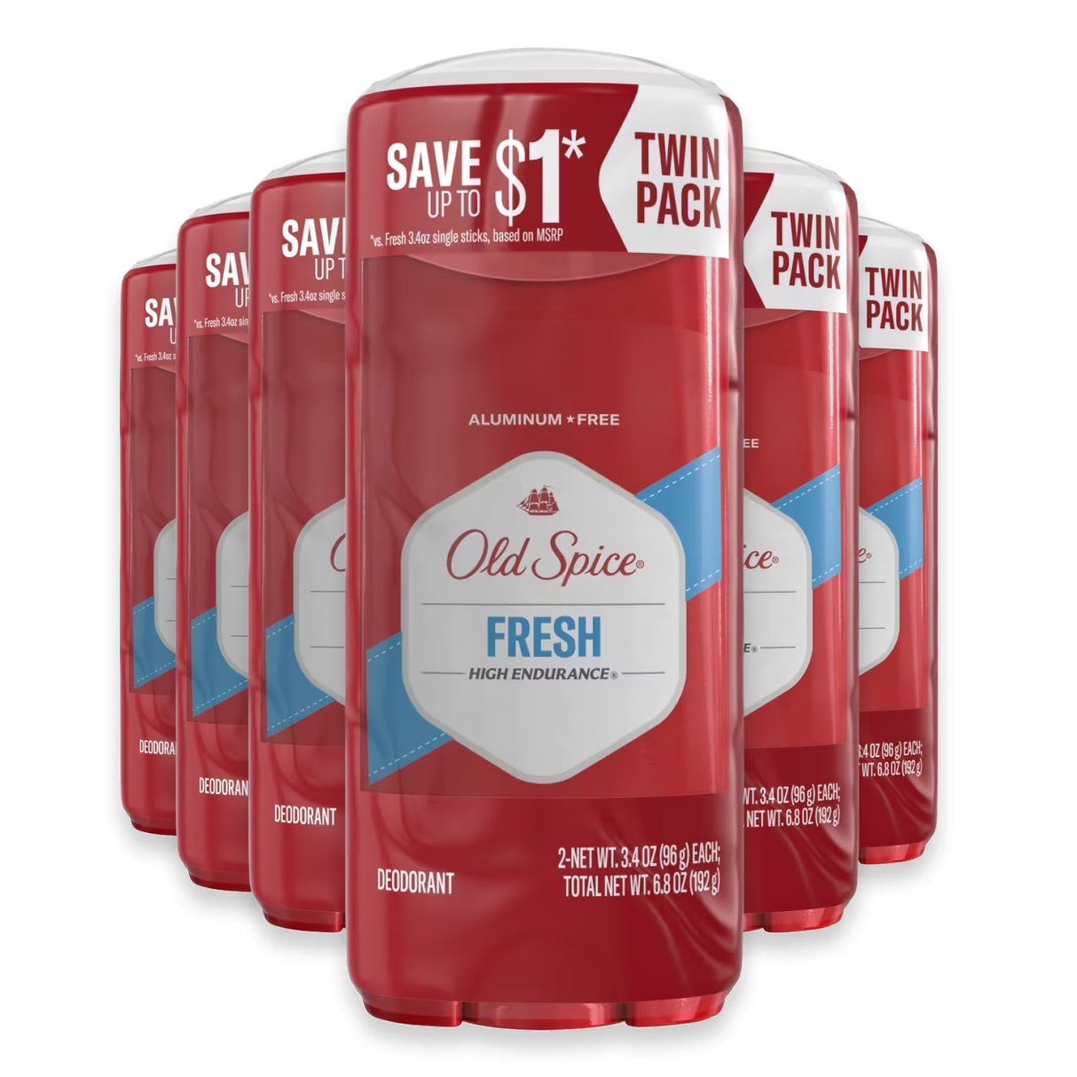 Old Spice High Endurance Fresh Deodorant, 3.4 oz - Twin Pack - 6 Pack