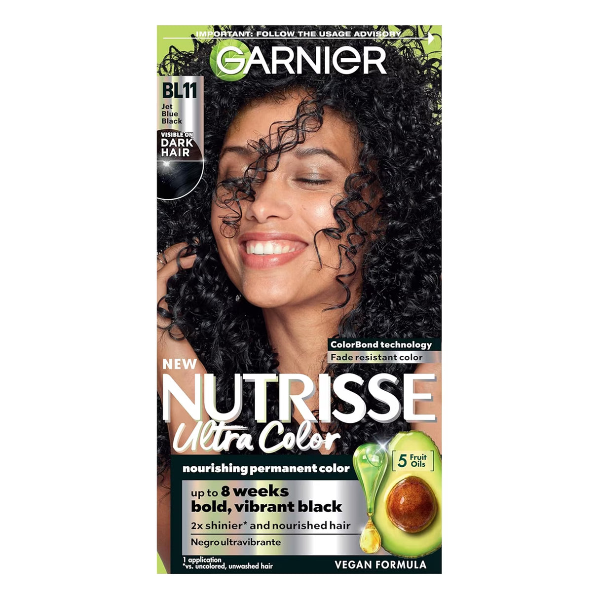 Garnier Nutrisse Ultra Color Permanent Hair Color Kit, #BL11 Jet Blue Black (Black Currant) - 12 Pack
