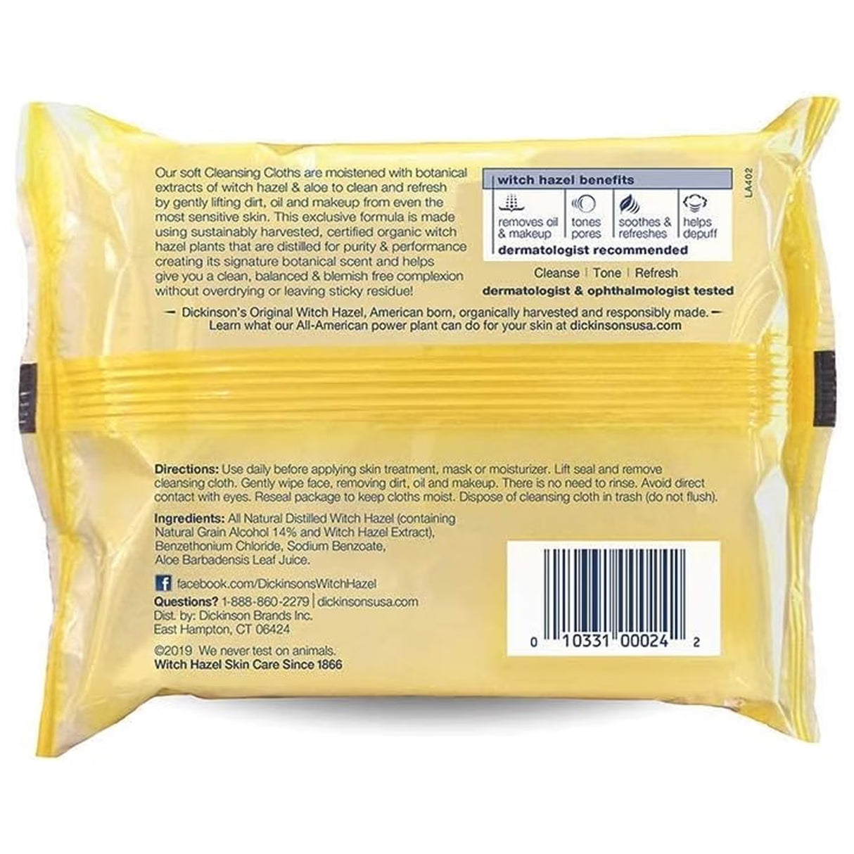 Dickinson's Witch Hazel Refreshingly Clean Cleansing Cloths - 25 Ct - 12 Pack