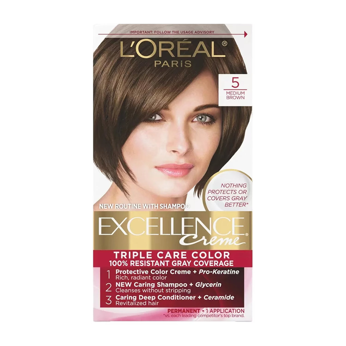 L’Oréal Excellence Creme Hair Color, #5 Medium Brown - 12 Pack