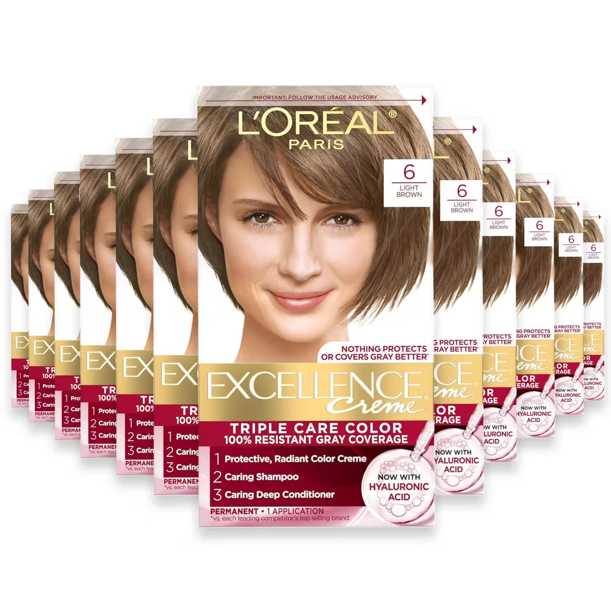 L'Oréal Paris Excellence Crème 6 Light Brown Permanent Hair Color Kit - 12 Pack
