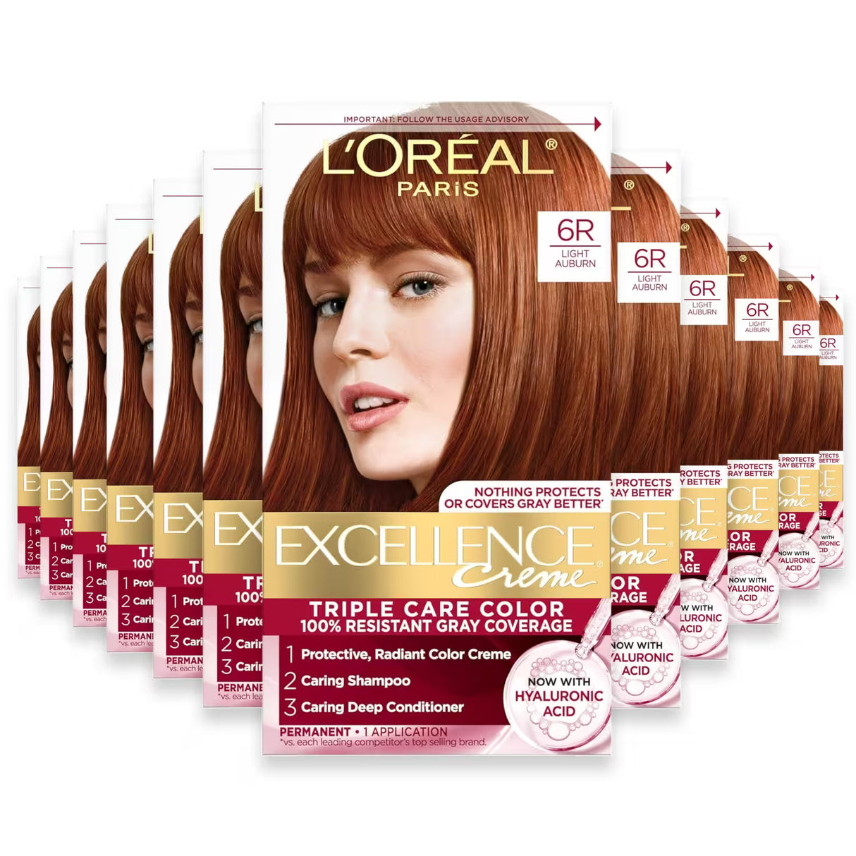 L’Oréal Excellence Creme Hair Color, #6R Light Auburn - 12 Pack