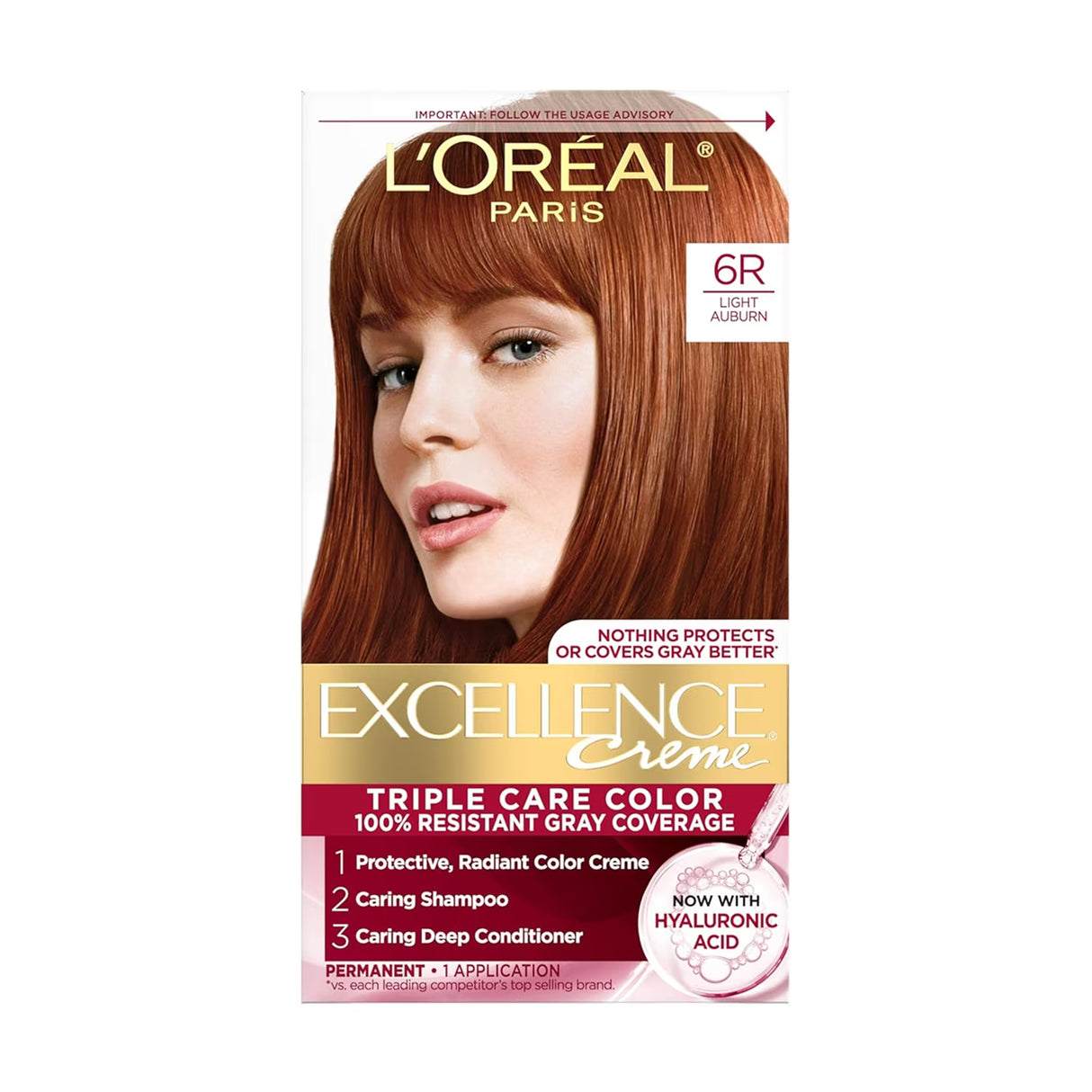 L’Oréal Excellence Creme Hair Color, #6R Light Auburn - 12 Pack