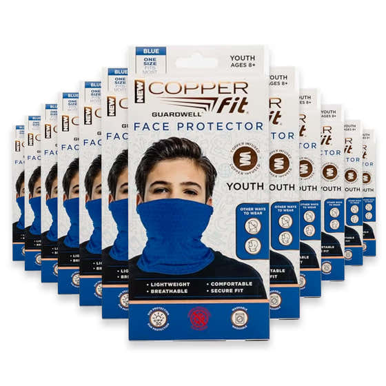 Guardwell Blue Pro Youth Washable Face Cover Scarf - 12 Pack | Copper Fit - Apparel &amp; Accessories