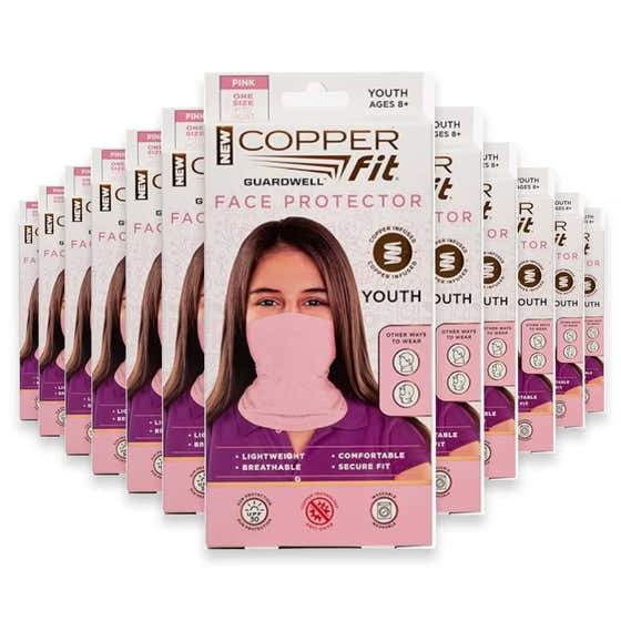 Guardwell Pink Pro Youth Washable Face Cover Scarf - 12 Pack | Copper Fit - Apparel &amp; Accessories