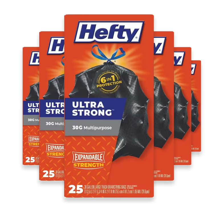 Hefty Ultra Strong Trash Bags 30 Gallon – 25 Count – 6 Pack | Hefty - Pre Order