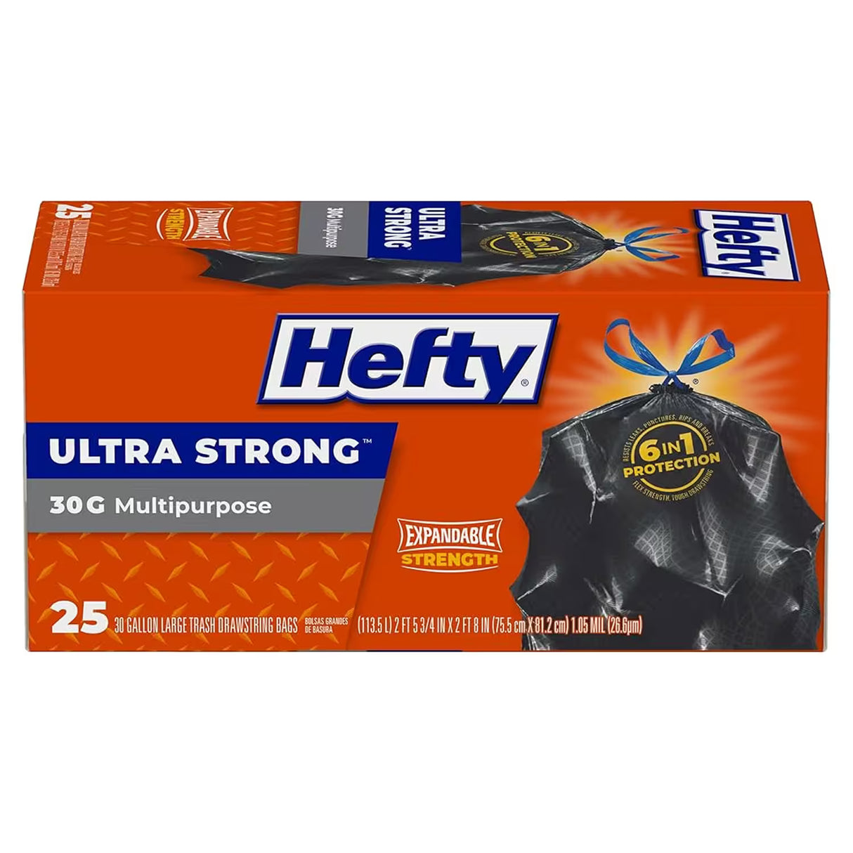 Hefty Ultra Strong Trash Bags 30 Gallon – 25 Count – 6 Pack