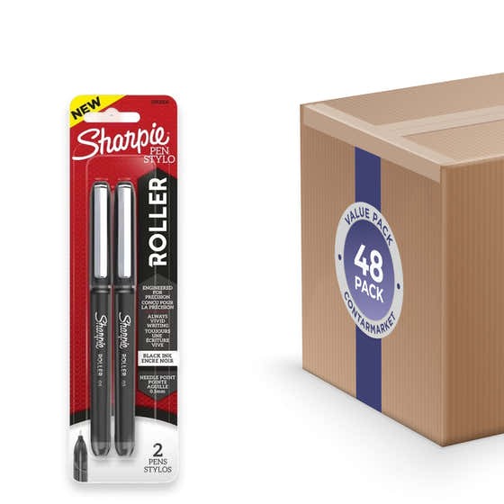 Sharpie Roller Retractable Rollerball Pens, Black - 2 Ct - 48 Pack | Sharpie - sharpie