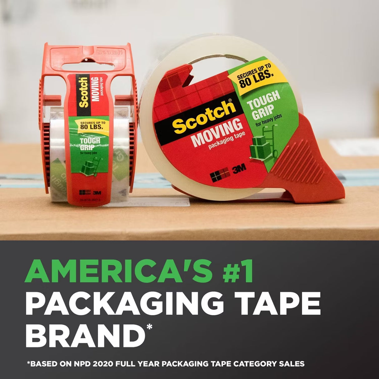 Scotch Tough Grip Moving Packing Tape with Dispenser, 1.88 in - 36 Pack
