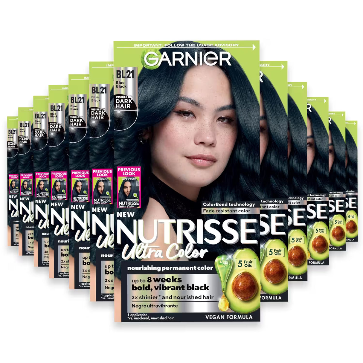 Garnier Nutrisse Ultra Color Permanent Hair Color Kit, #BL21 Ultimate Blue Black - 12 Pack