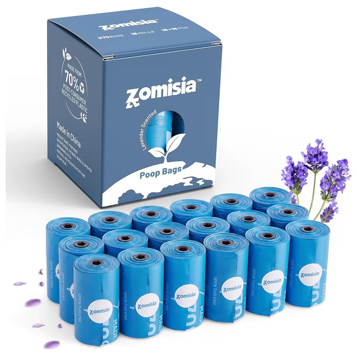 Zomisia Lavender Scented Dog Poop Bags, 18 Rolls - 270 Bags