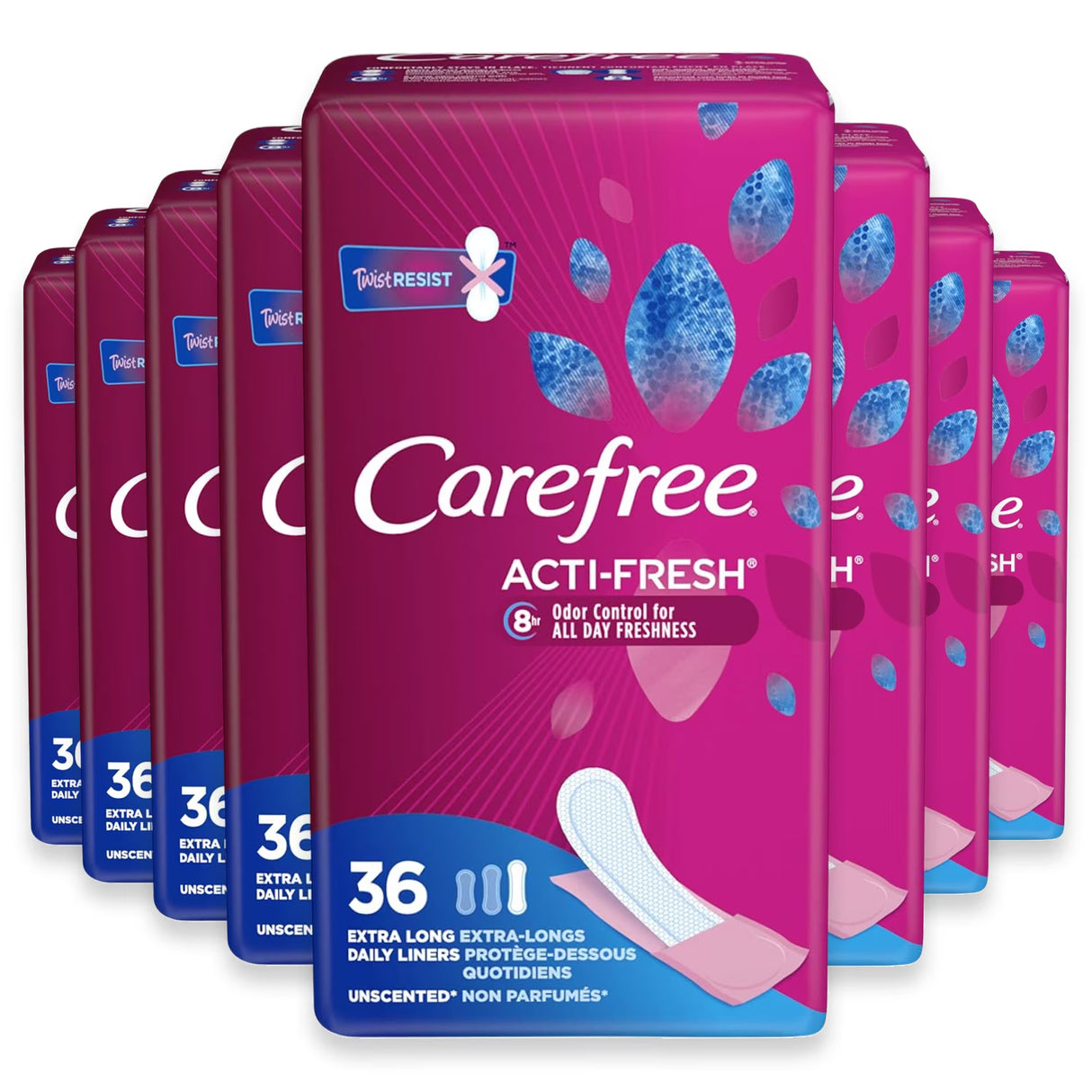 Carefree Extra Long Unscented Panty Liners - 36 Ct- 8 Pack